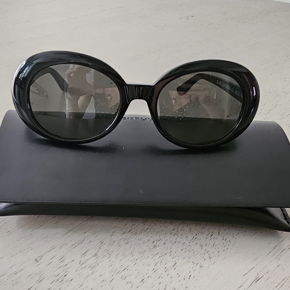 Yves Saint Laurent Glossy Black Oval Sunglasses
